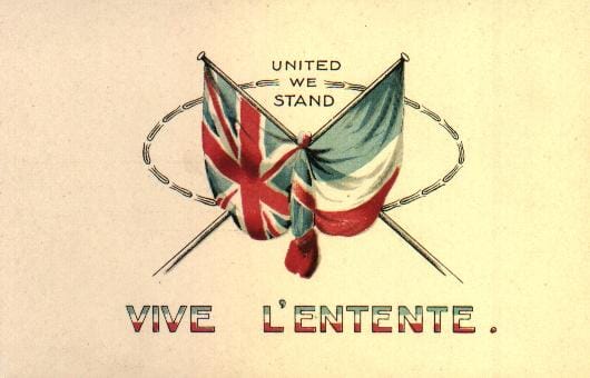 British and French flags, entente cordiale. Is there a hope for friendship between nations?