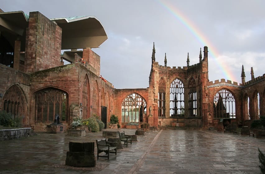 At Coventry Cathedral, the words "Father Forgive" ring out in a voice louder than bombs